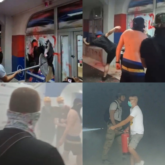 Maskirani blokaderi demolirali prostorije SNS: Razbijena stakla, bačene dimne bombe, iznesen nameštaj VIDEO