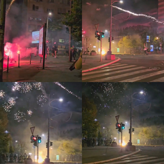 Užas ispred Generalštaba, blokaderi bacaju baklje, pirotehniku; Gađali kamenicama prostorije SNS FOTO/VIDEO