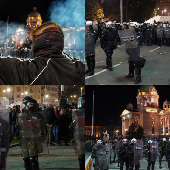 Neredi ispred Narodne skupštine; Blokaderi napali policiju; Bacaju kamenje i flaše; Topovski udari FOTO/VIDEO