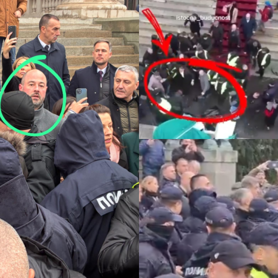 Potpuni haos ispred Skupštine Srbije: Blokader tukao ženu; Opozicija nasilno srušila šator i ogradu VIDEO