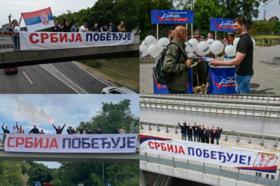 Slika za "Srbija pobeđuje" osvanulo širom Beograda; Moćna poruka u Zemunu, Batajnici, Zvezdari, Surčinu... FOTO/VIDEO
