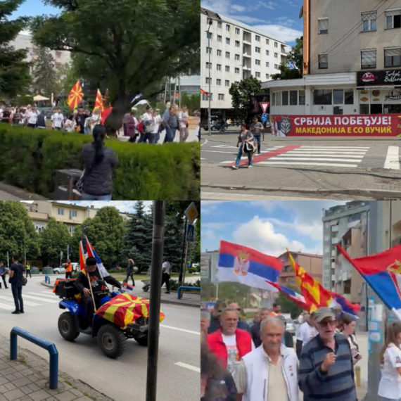 Okupljeni sa skupa podrške Vučiću u Kumanovu: "Uvek je pomogao, a blokaderi donose nesreću" FOTO