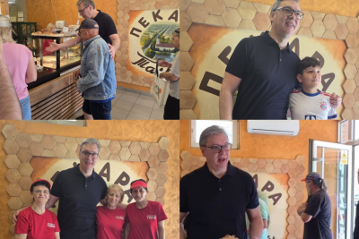 Slika za Posle Kine, krenuo u narod; Vučić na putu ka Orlovatu, svratio u lokalnu pekaru u Crepaji VIDEO