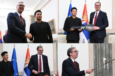 Slika za Vučić sa najvećim svetskim badminton igračem Lin Danom: "Hvala vam što promovišete EXPO sa nama" FOTO/VIDEO