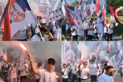 Slika za Novosađani krenuli pešice put prestonice s Petrovaradina; "Srpski narode, predsedniče, vidimo se u Beogradu"