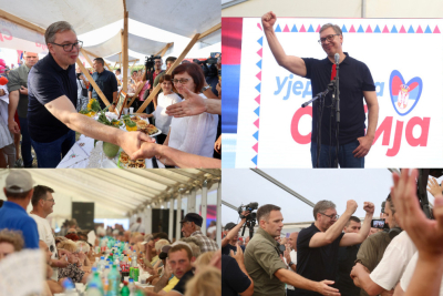 Slika za Veličanstven doček u Vladimirovcu; Orilo se "Aco, Srbine"; Vučić: "Ne damo da unište budućnost našoj deci"