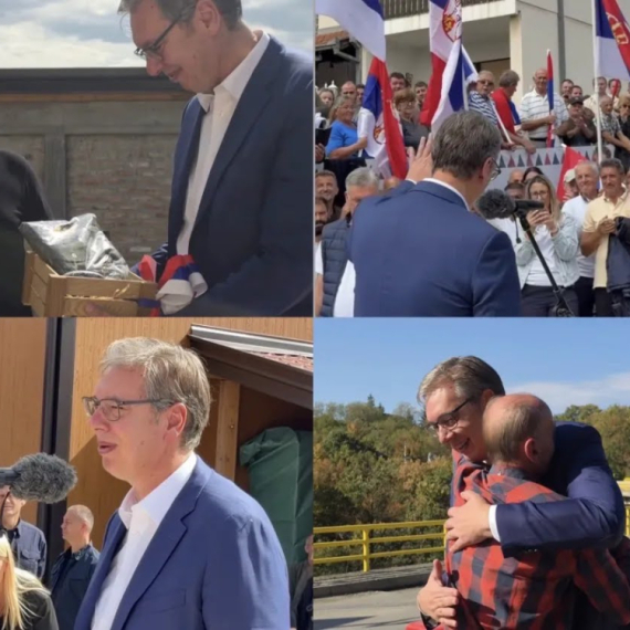Vučić sa narodom u selu Leskovac: "Nervozni su, Đukanović se meša u izbore"; Dobio tortu i "koka-kolu zero"