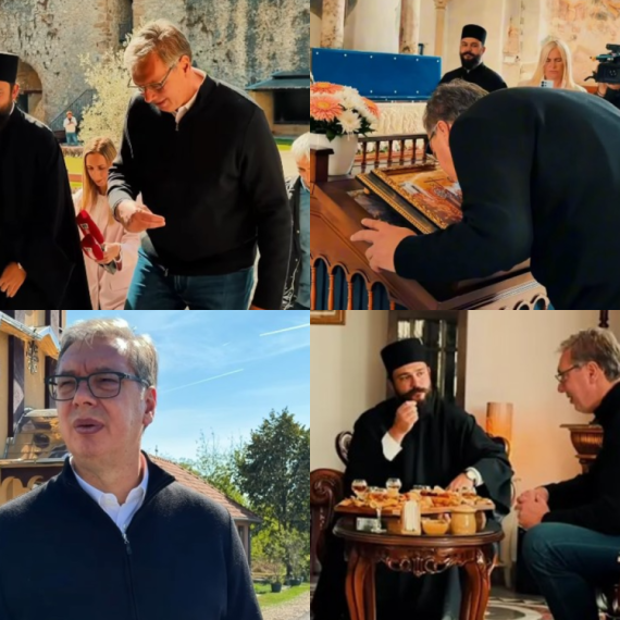 Vučić u selu Krušar; Razgovara s narodom; Posetio manastir Manasiju VIDEO