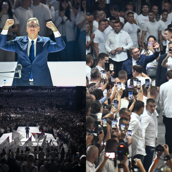 Vučić pred prepunom Arenom: "Da im 25. pokažemo da su to vredne ruke, a ne krvave i pobedimo olovkom"