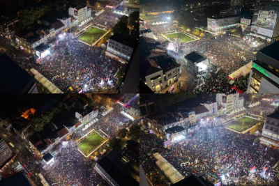 Slika za Najveći skup ikada u Nišu – prepun trg na okupljanju liste "Ujedinjena Srbija"; Vučić: "Hvala, Niš!" FOTO